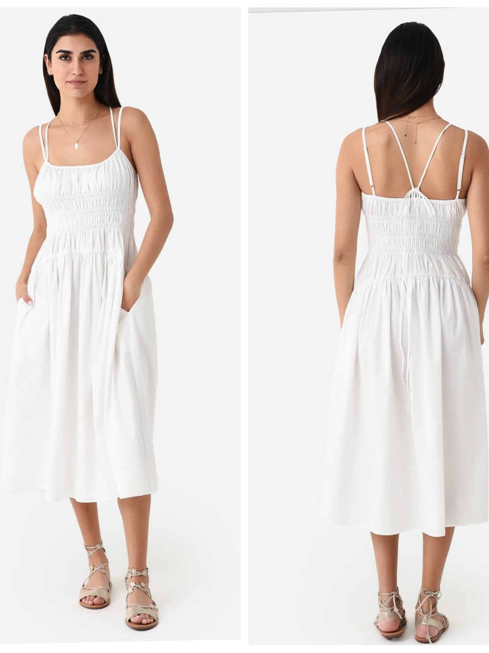Ciao Lucia Volta Washed Cotton Poplin Midi Dress Women's M White Coastal Chic